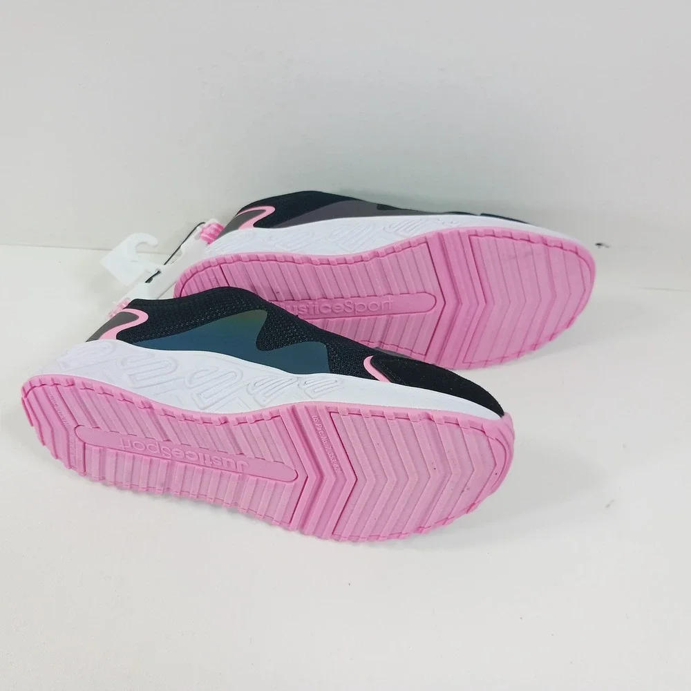 Justice Sport Girls Slip On Sneakers Black Pink Iridescent Size 5 GMG JUS SNKR